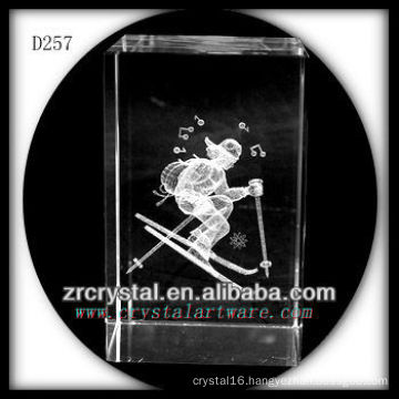 K9 3D Laser Etched Skiing Inside Crystal Rectangle